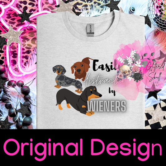 Easily Distracted By Weiners - Glittered Skull Original Design